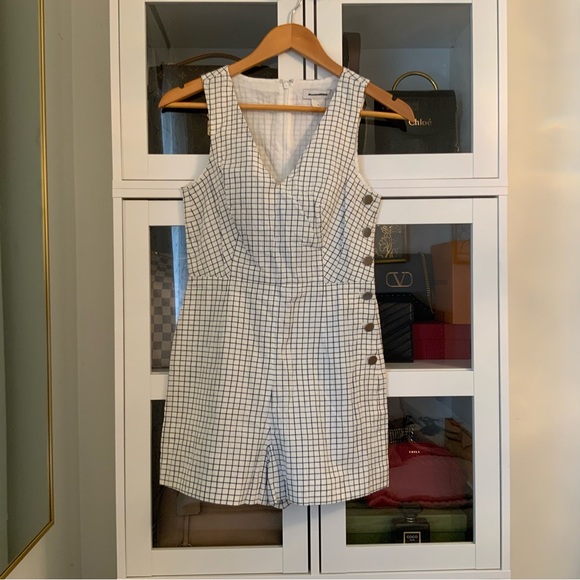 Club Monaco Cahdell Checked Romper White Size 00 - Picture 3 of 6